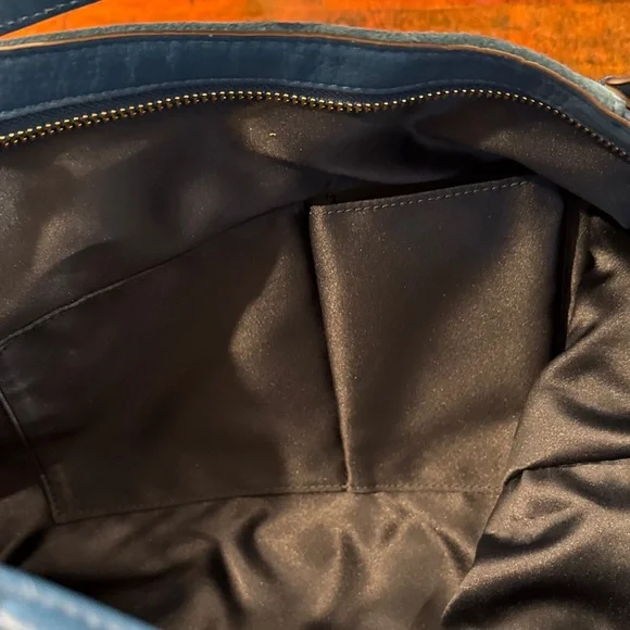 Coach Dark Teal Suede Shoulder Bag with Gold Hardware - Picture 6 of 16